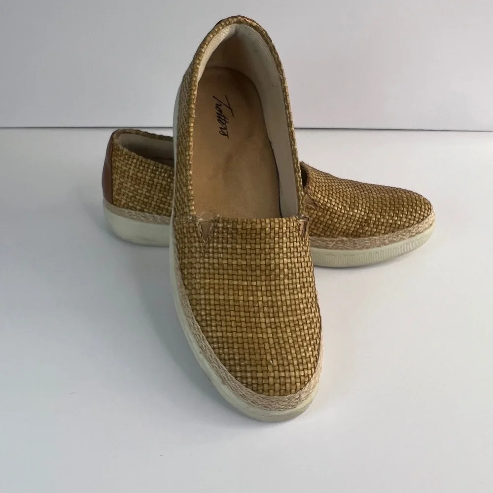 Trotters Woven Espadrille Slip On Flats Tan Brown Leather‎ Accent Women Size 10N